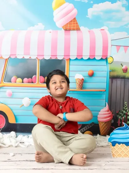 The ice cream truck theme is a hit with older kids too. These photos capture the pure happiness and excitement of a summer day treat.