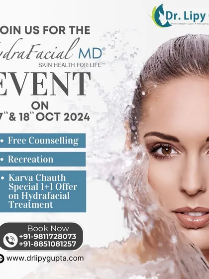 Join us for our special HydraFacial MD event ahead of Karva Chauth. This event includes free skin counselling and a special 1+1 offer on the HydraFacial treatment, so you can pamper yourself before the festivities.