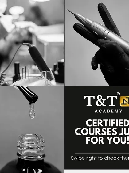 We offer a range of certified courses to build your skills. This image collage highlights the professional tools and techniques you will master, from e-file machines for nails to the precision products used in brow and lash services.