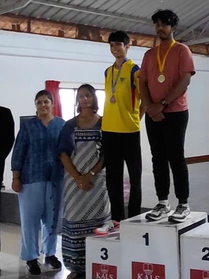 Vishal and Muneeb on the podium after winning Gold and Silver respectively in their Air Pistol categories at the CISCE Regional Championship.