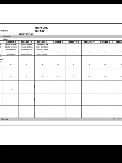 Order of Play for Thursday, Dec 8, 2022, for the AITA Super Series tournament.