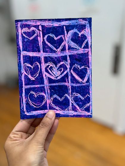 A grid of hearts, another creative exploration of pattern and line work from our sgraffito session for kids.