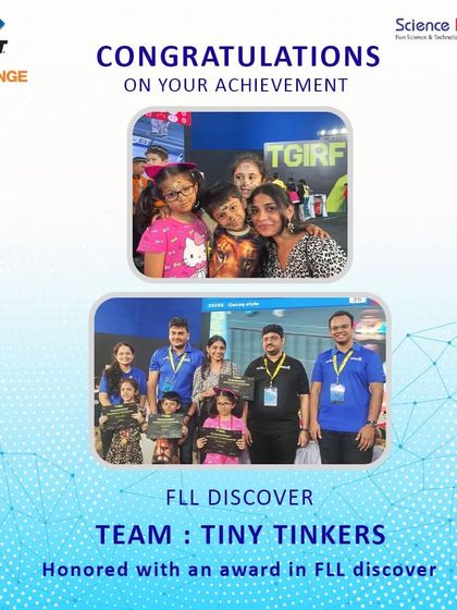 Congratulations to our youngest competitors, Team 'Tiny Tinkers', for their award in the FLL Discover category. Their creativity and enthusiasm at the FIRST LEGO League were truly remarkable.