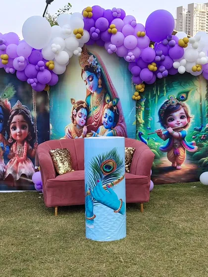 The main photo area for the Krishna-themed baby party.