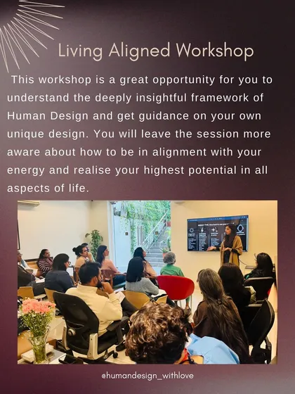 A shot from our "Living Aligned" workshop, showing an interactive session in progress. Participants learn how to align with their energy to realize their highest potential in all aspects of life.