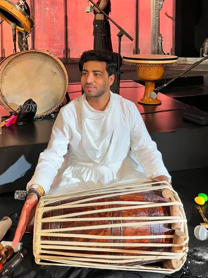Another angle from the percussion ensemble performance at India Couture Week, with my Pakhavaj.