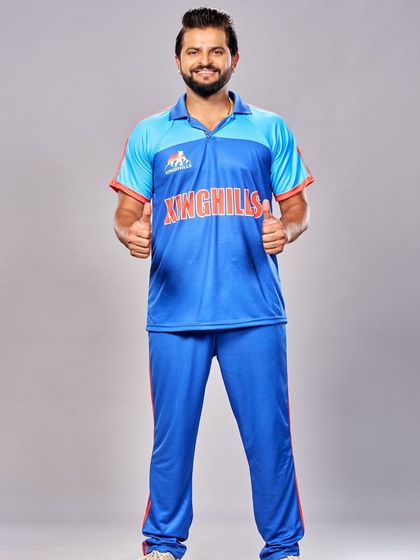 Here is the custom Kinghills team jersey and tracksuit I styled for Suresh Raina, showcasing a sporty and athletic side for the campaign.