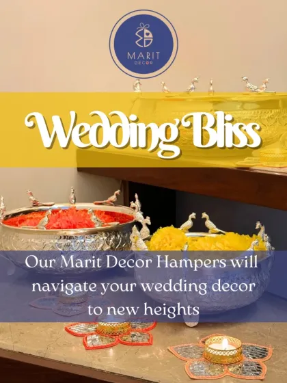 Wedding bliss starts with the details. My hampers, like these large silver bowls filled with 'kumkum' and flowers, are designed to navigate your wedding decor to new heights of elegance.