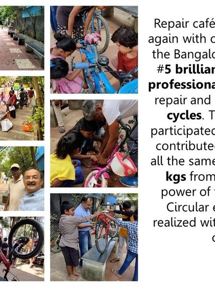 A collage from our successful offline workshop with the Bangalore Creative Circus. Professionals and enthusiasts came together to help kids and adults repair and maintain their cycles, showing the power of community collaboration.