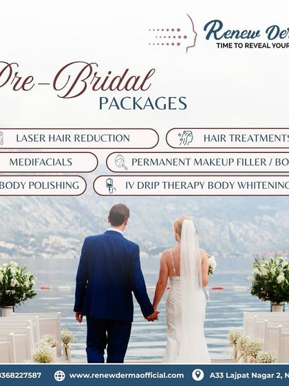 An overview of our pre-bridal packages, which include laser hair reduction, medi-facials, body polishing, hair treatments, permanent makeup, and IV therapy. We are your one-stop solution for looking radiant from head to toe.