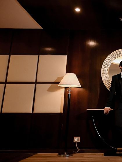 Another angle from the same groom's portrait session, showing more of the luxurious hotel interior. I always make sure to get a variety of shots for the groom.