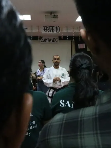Leading the session at the SAMTA Women Development Cell workshop. It's about creating a safe space for participants to learn and practice new skills.