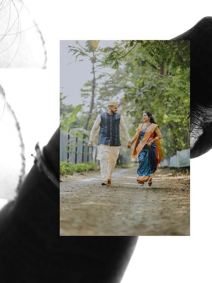 A collage that combines a candid walking shot with close-up details, capturing the essence of an engagement day.