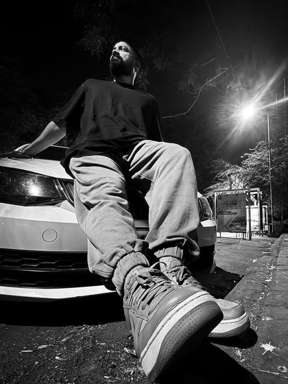 A black and white version of the night shoot, highlighting the shadows and light.