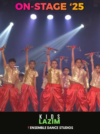 Our kids' Lazim performance, a vibrant folk dance from Maharashtra. We aim to expose our students to a rich variety of cultural dance forms.