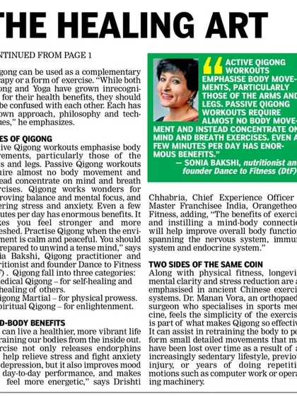 I was honored to be featured in the Deccan Chronicle, discussing the mind-body benefits of practices like Qigong and how they complement a holistic fitness routine.