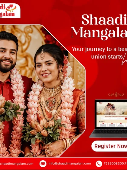 Your journey to a beautiful union starts here. This couple, adorned with beautiful floral garlands, represents the fresh and happy beginnings we facilitate.