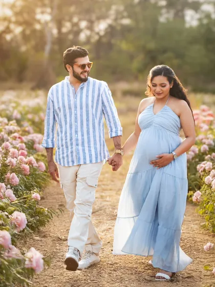 Let's escape into nature for your maternity shoot. We can capture the golden hour glow as you and your partner walk hand-in-hand, creating romantic and serene portraits that feel both epic and intimate.