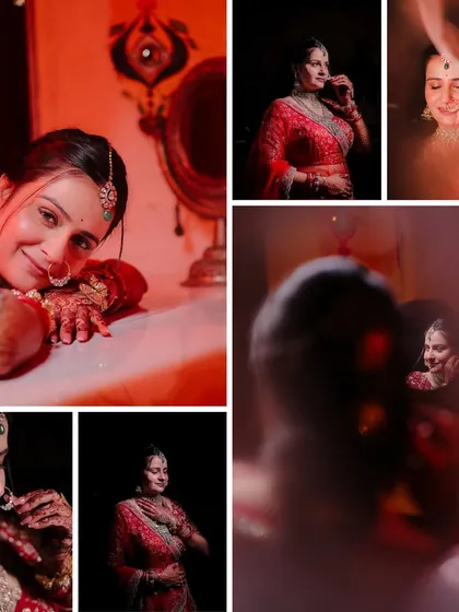 This artistic collage captures the bride's moments of reflection before the ceremony. We used creative lighting and angles to create a moody and emotional series of portraits.