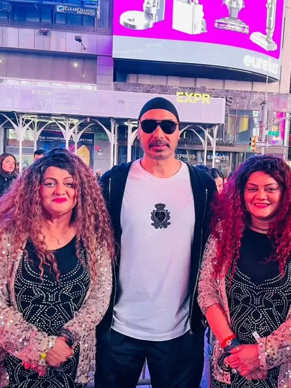 Another shot with the legendary singer Sukhbir in the heart of Times Square. Collaborating with other artists on an international stage is always a fantastic experience.
