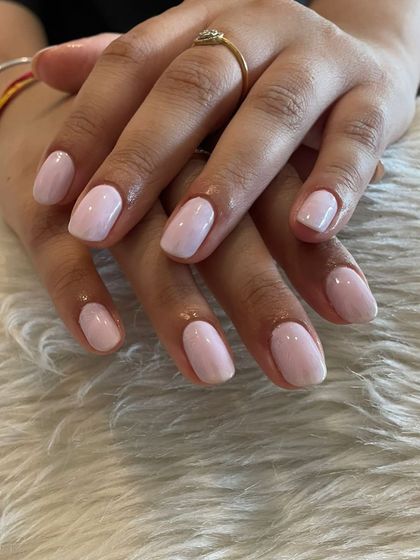 A simple and pretty light pink gel polish manicure.
