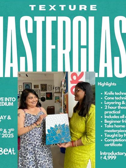 Learn to create stunning 3D effects in our 2-day Texture Masterclass. We'll cover knife and cone techniques, layering, and painting to help you create a unique masterpiece.