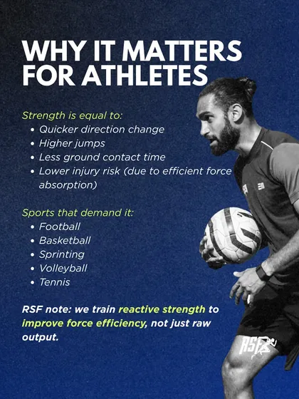 Reactive strength matters for any sport that demands quick changes of direction, jumps, and sprints, like football, basketball, and tennis. I train it to improve force efficiency, not just raw output.