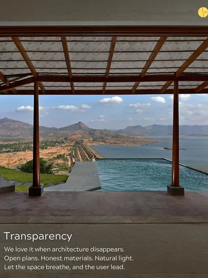 We love it when architecture disappears. For the 5 Element House, the design dissolves into the landscape, with an infinity pool that merges with Pavna Lake. This transparency is central to our work; we let the space breathe and the user lead.