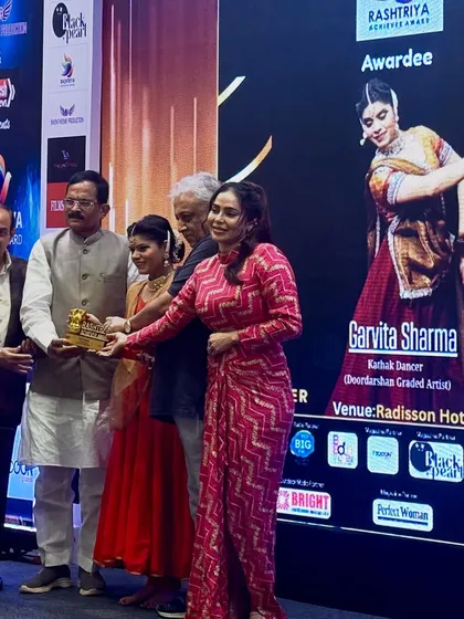 I was truly humbled to receive the Rashtriya Achiever Award on stage. This moment represents the blessings of my gurus and fuels my commitment to Kathak and my role as a mentor in the dance community.
