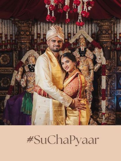 Reminiscing about Supritha and Charan's beautiful wedding. Her traditional makeup and attire look stunning in these professional shots, capturing the elegance of their special day.