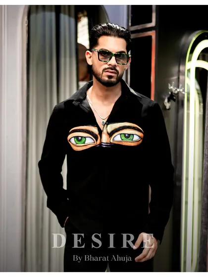 A full view of the 'Haters' eyes shirt, a piece that is as bold from the front as it is from the back.