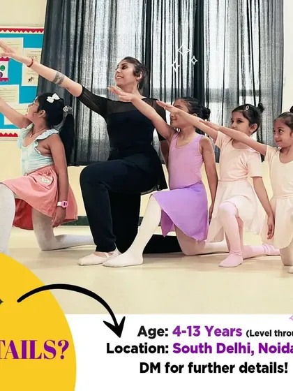 Our director teaching a creative movement class. We offer programs for kids aged 4 to 13 at both our South Delhi and Noida locations, with progressive levels.