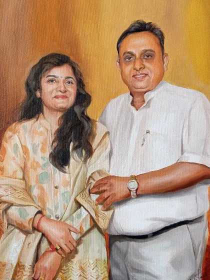 A beautiful anniversary gift from a son to his parents. This oil painting captures their lasting bond and makes for a treasured family heirloom.