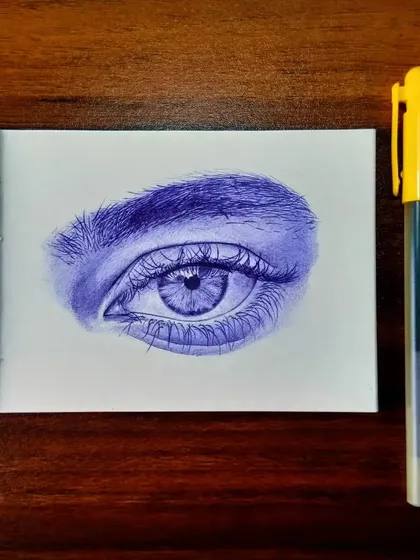 A quick eye sketch done with a simple blue ballpoint pen. Even with basic materials, it's possible to create depth and realism through careful hatching and shading.