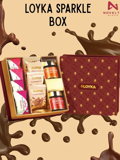 The Loyka Sparkle Box is a delightful treat. It contains a mix of almond brittles and other chocolate goodies, making it a perfect small gift or an addition to a larger hamper.