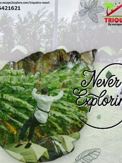 Never stop exploring. This creative shot shows a guest on the zipline, framed within a leaf, capturing the spirit of adventure in nature.