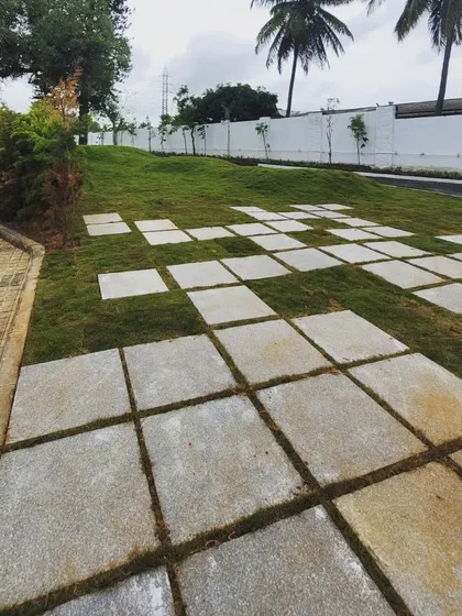 A playful paving design at an industrial landscape project. This demonstrates our belief that even utilitarian spaces can be infused with creativity and thoughtful design.