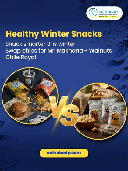 It's time for a healthy snack swap! This visual shows exactly why I recommend switching from greasy chips to nutrient-rich options like Mr. Makhana and Walnuts. It's a simple choice that keeps you energized and balanced.