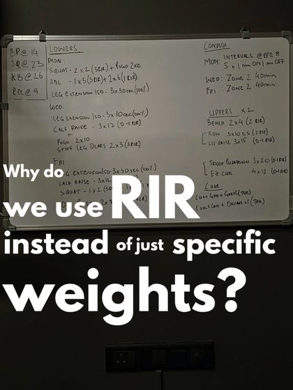 I use Repetitions in Reserve (RIR) to autoregulate training intensity. This subjective measure accounts for daily fluctuations in strength due to sleep, nutrition, and stress, allowing for smarter load management than relying solely on fixed percentages of a one-rep max.