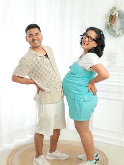 Maternity shoots can be full of laughter and fun. I love capturing these lighthearted, playful moments between couples that show the genuine joy of their journey together.