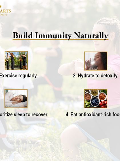 While professional treatments are powerful, building immunity naturally is also key. This graphic shows simple lifestyle habits like regular exercise, proper hydration, good sleep, and an antioxidant-rich diet that support your overall health.