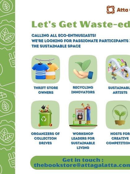 A call for participants for a sustainability-focused event, inviting thrift store owners, artists, and innovators.