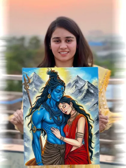 Presenting my oil painting of the divine couple, Shiva and Parvati.