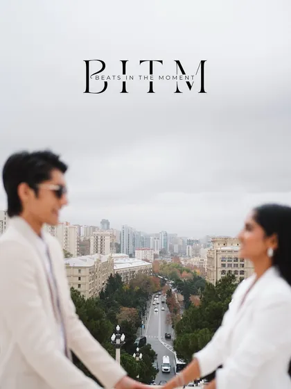 A beautifully framed shot overlooking the city of Baku. This image captures the couple in a quiet moment together, with my brand logo tastefully placed to signify a signature piece of work.
