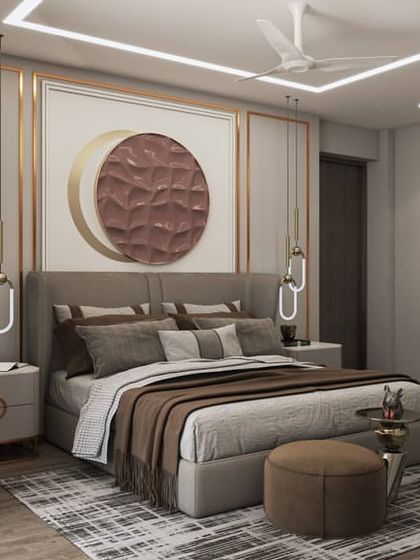 This teenager's bedroom combines a study area with a restful sleeping space. The renders highlight modern, functional design with artistic touches, perfect for a dynamic personal room.