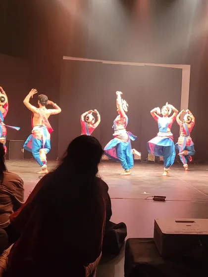 The dancers of Srjan performing a piece choreographed by Guru Kelucharan Mahapatra, bringing his legacy to life on stage.
