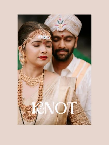 An intimate portrait of a couple in their traditional Muhurtham attire. The closed eyes and gentle touch convey a deep sense of connection and peace.