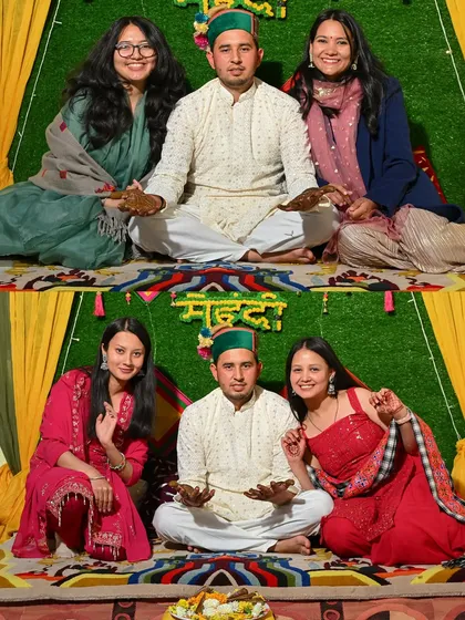 The groom's Mehandi ceremony, surrounded by his sisters and family members.