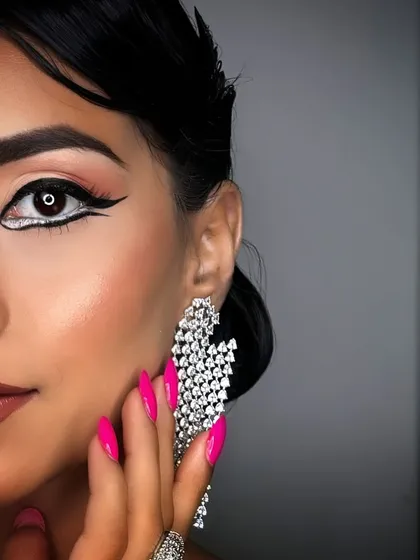 A bold nail is the best accessory. This close up shows how a vibrant hot pink manicure can perfectly complement a glamorous makeup look, framing the face and adding a powerful pop of color. Your nails should be as confident as you are.