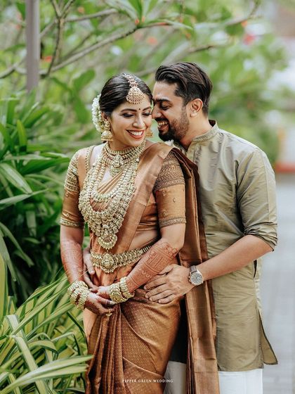 A happy portrait of the couple after their ceremony, their smiles reflecting their new status as husband and wife.